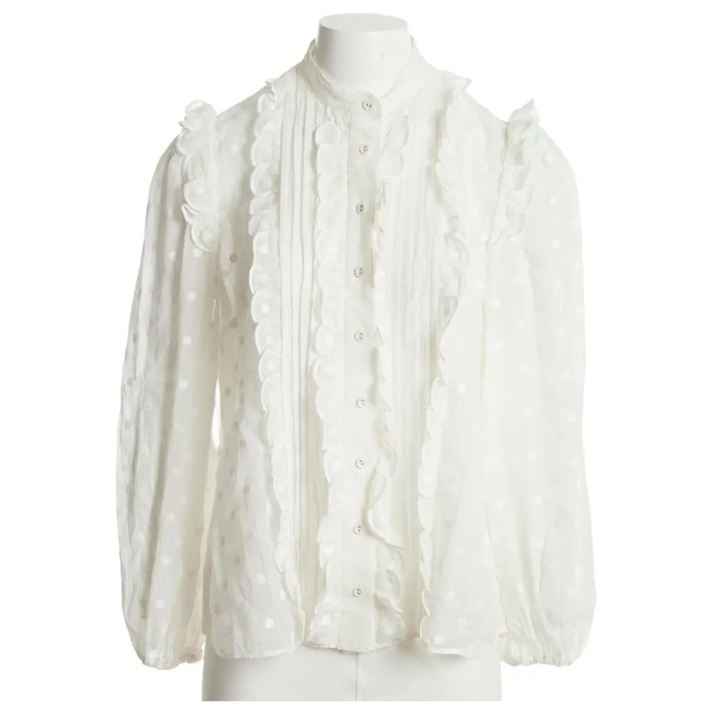 ZIMMERMANN blouse. White blouse with embroidered polka dot throughout. - Picture 4 of 10